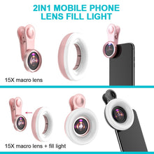 Charger l&#39;image dans la galerie, 15X Macro HD Caméra Lentille Mobile  LED Selfie Universel pour iPhone Android
